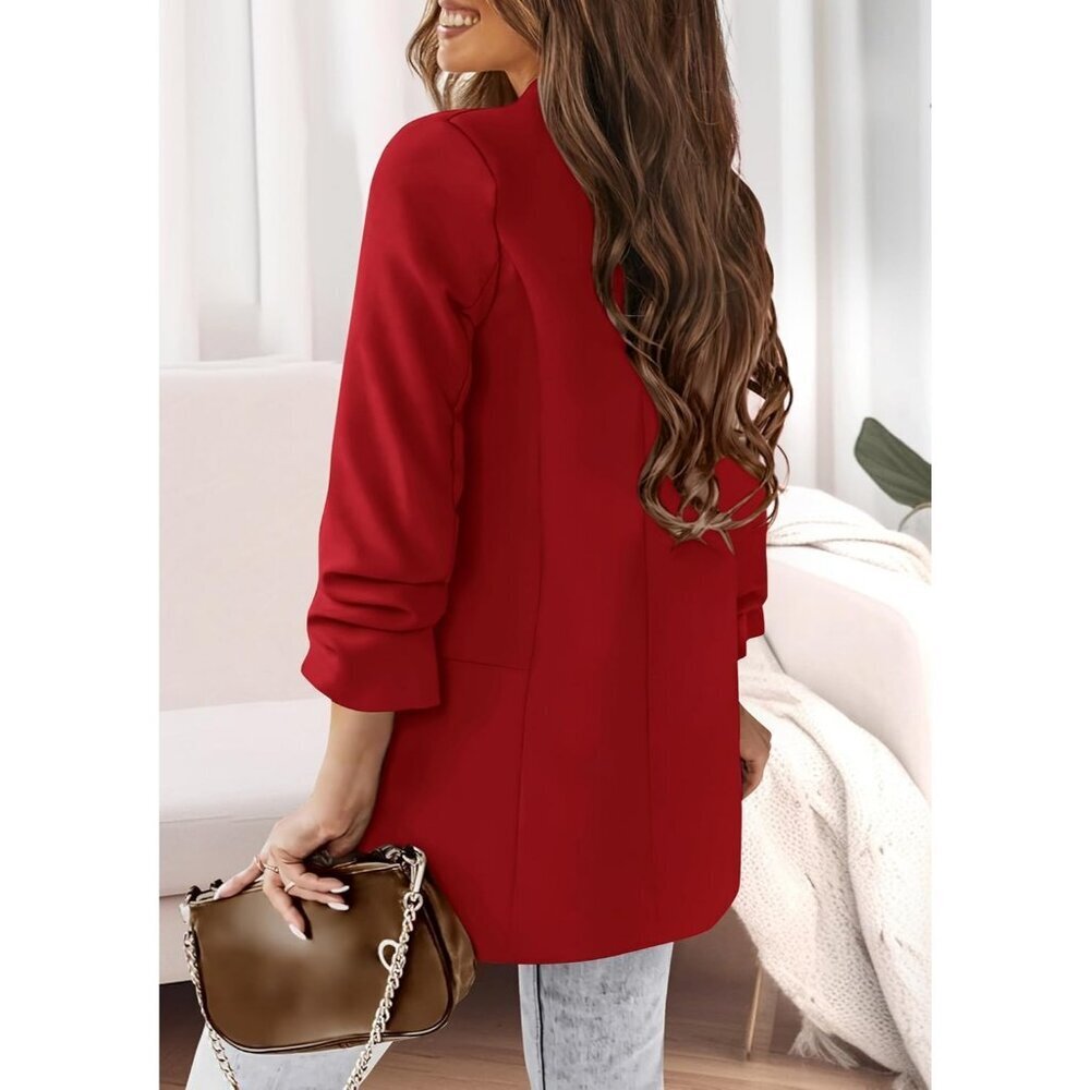 Women's Red Casual Blazer Spring Fall Fashion Long Sleeve Open Front Work - Picture 2 of 6